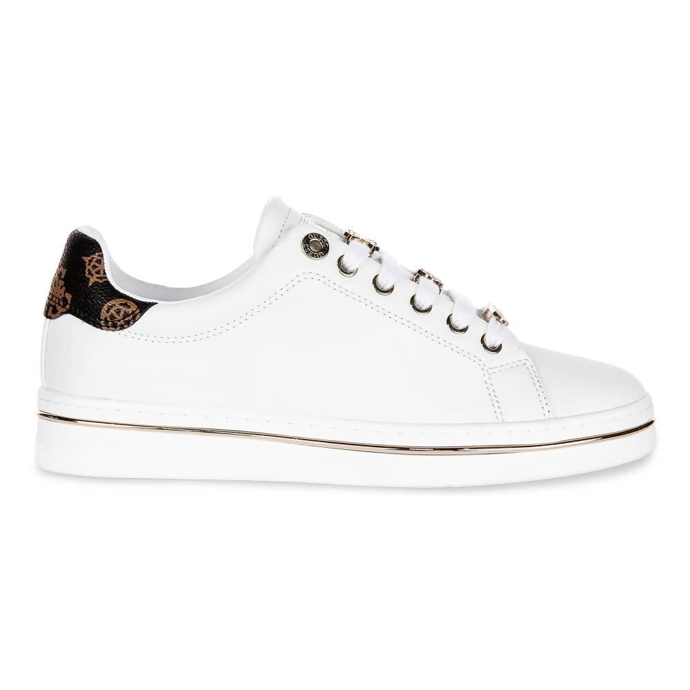 Guess Women's White Sneakers, 3 Uk, Faux Leather Trainers Stasey 4G