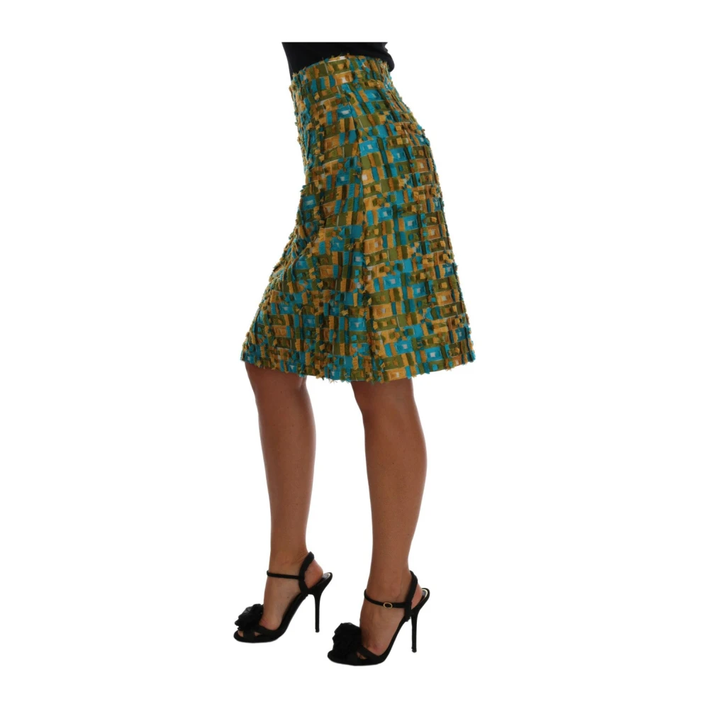 Dolce & Gabbana Elegante Groene Jacquard Pencil Rok Multicolor Dames