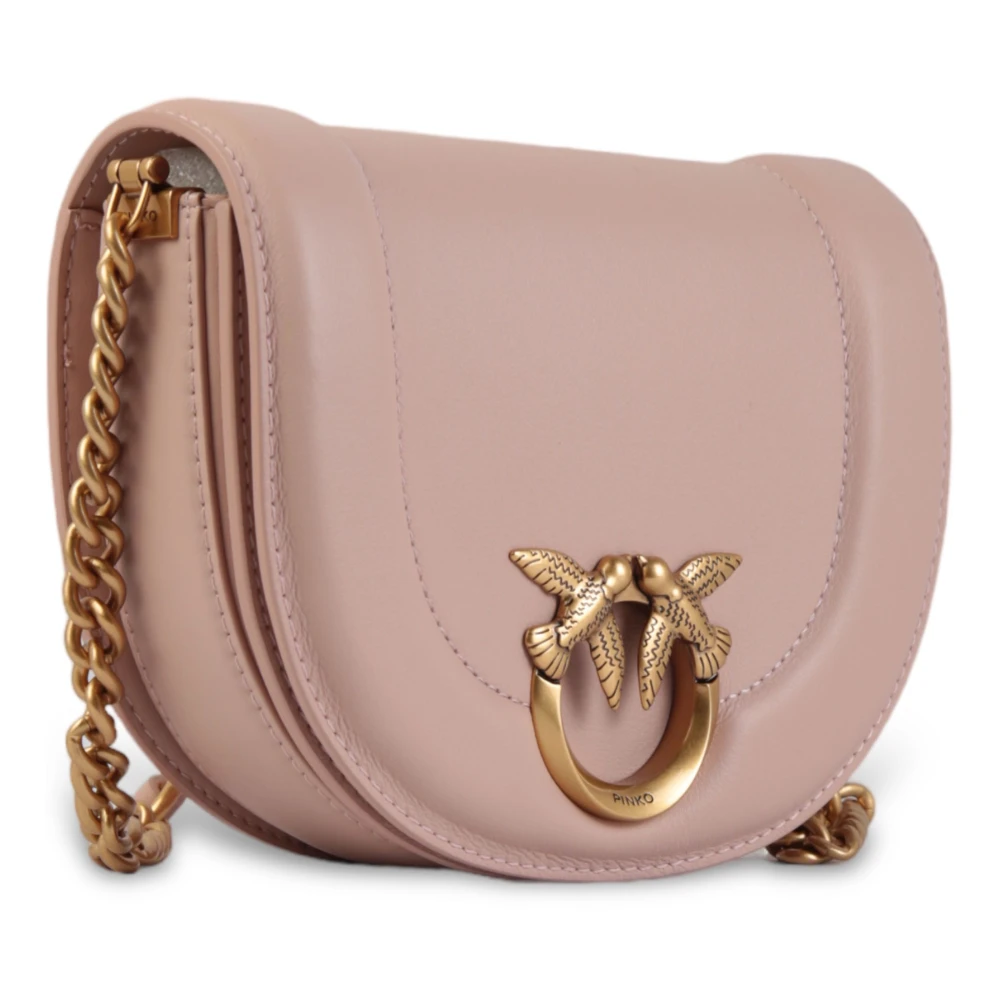 pinko Ronde Klik Mini Kalfsleren Tas Beige Dames