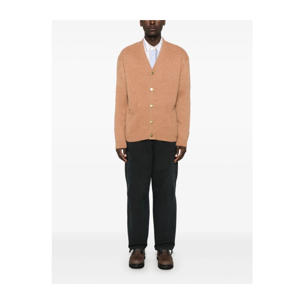 Carhartt WIP Geborstelde Gebreide Cardigan in Camo Jacquard Beige Heren
