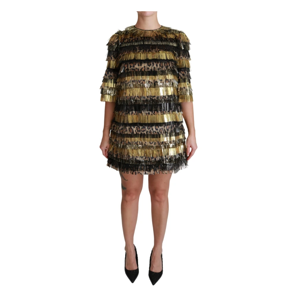 Dolce & Gabbana Women's Black Leopard Shift Mini Dress
