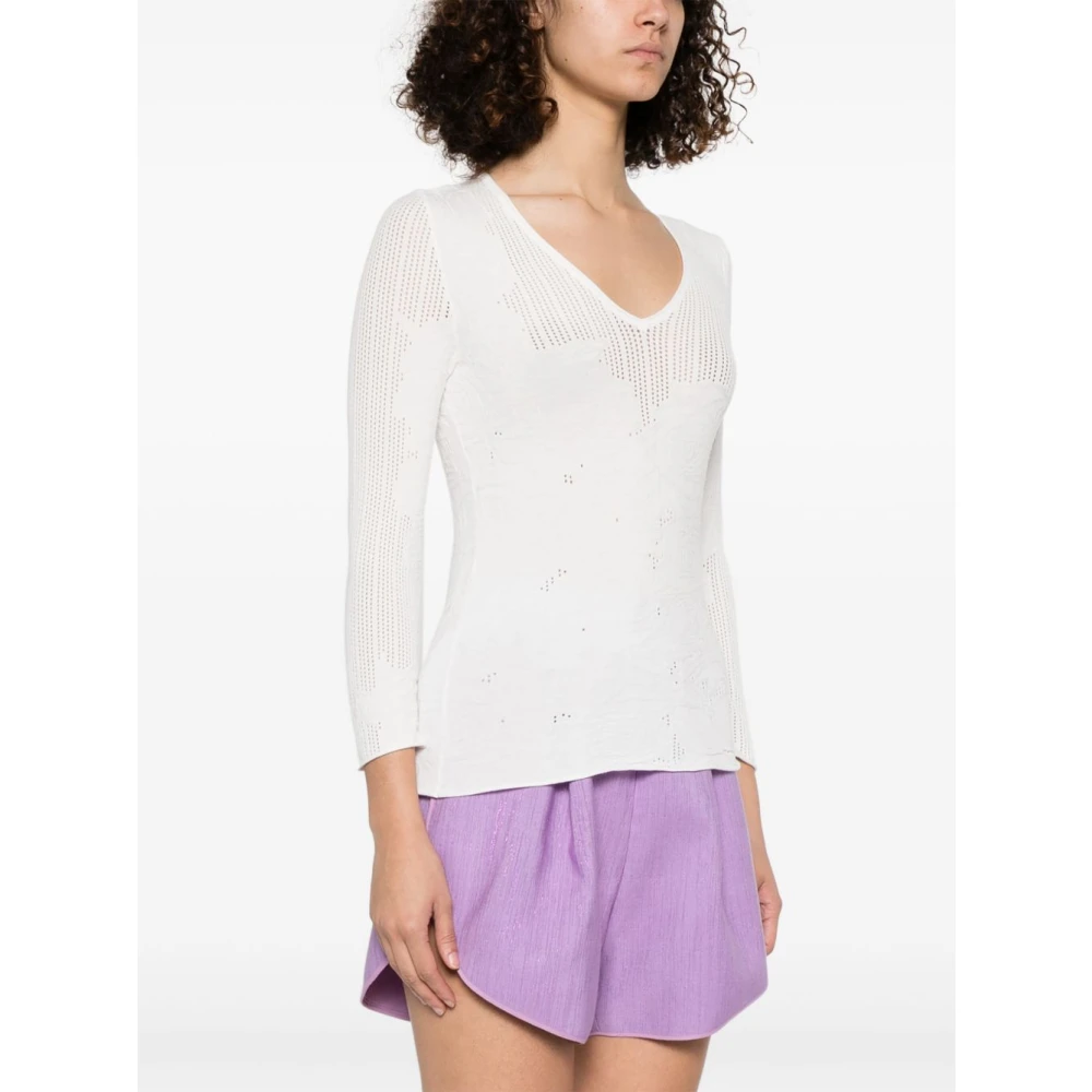 Blugirl Witte V-Hals Trui Met Textuur White Dames