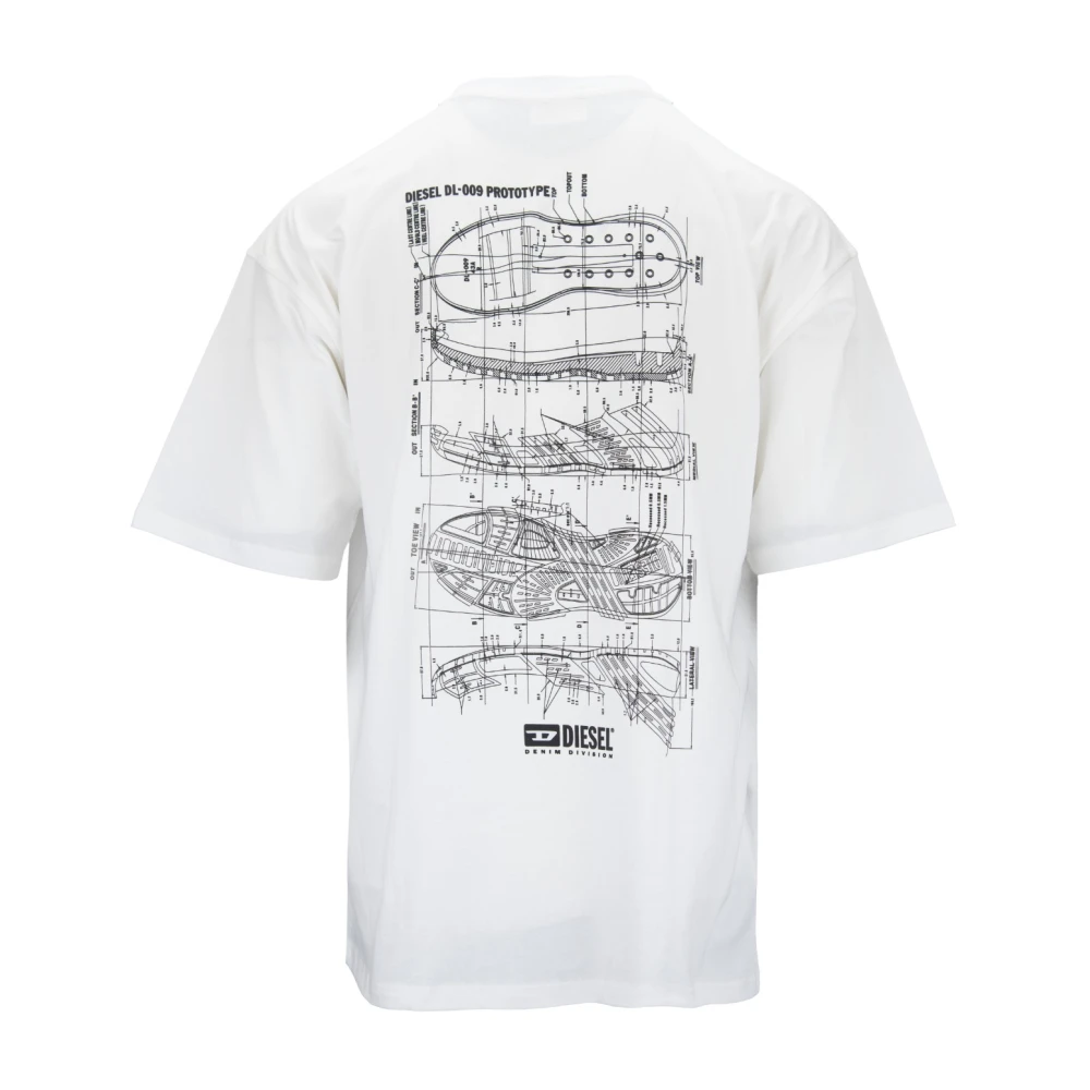 Diesel Heren Slip-On T-shirt met Geribbelde Kraag White Heren