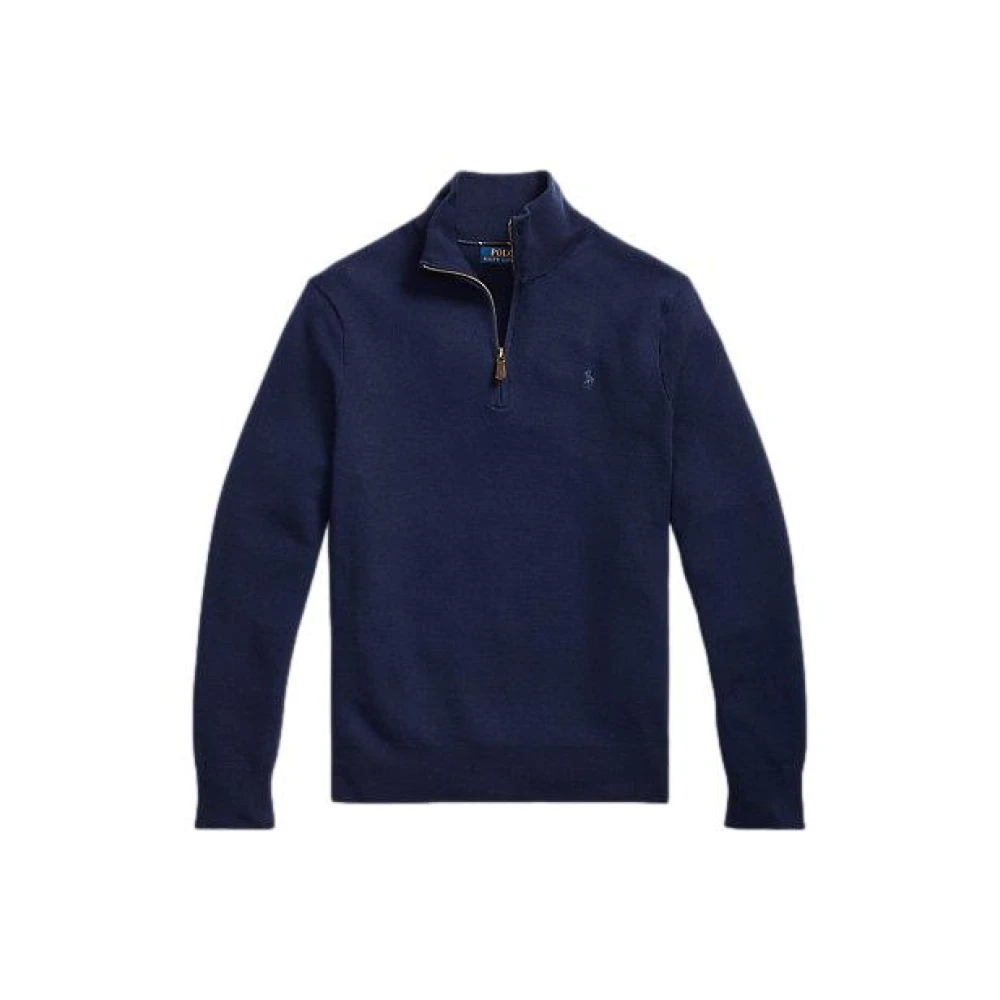Polo Ralph Lauren Men's Blue Turtlenecks, 2XL, Textured Wool Quarter-Zip Jumper