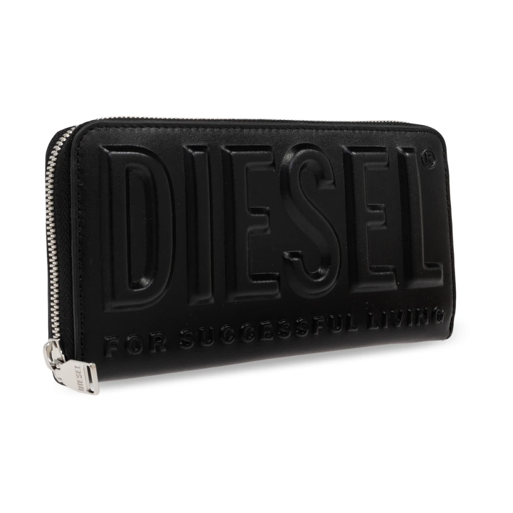 Diesel Portemonnee met 3D -Continenta logo Black Dames
