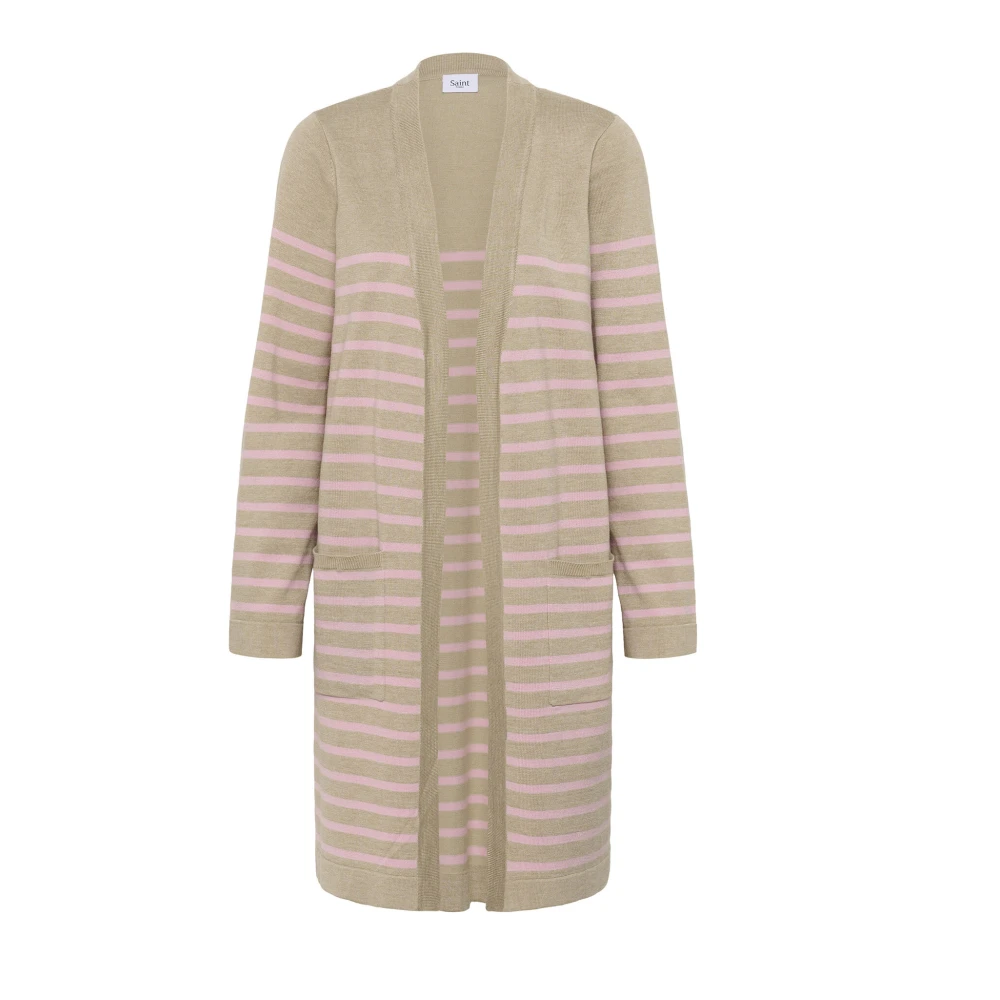 Saint Tropez Gestreepte Open Cardigan Taupe Roze Multicolor Dames