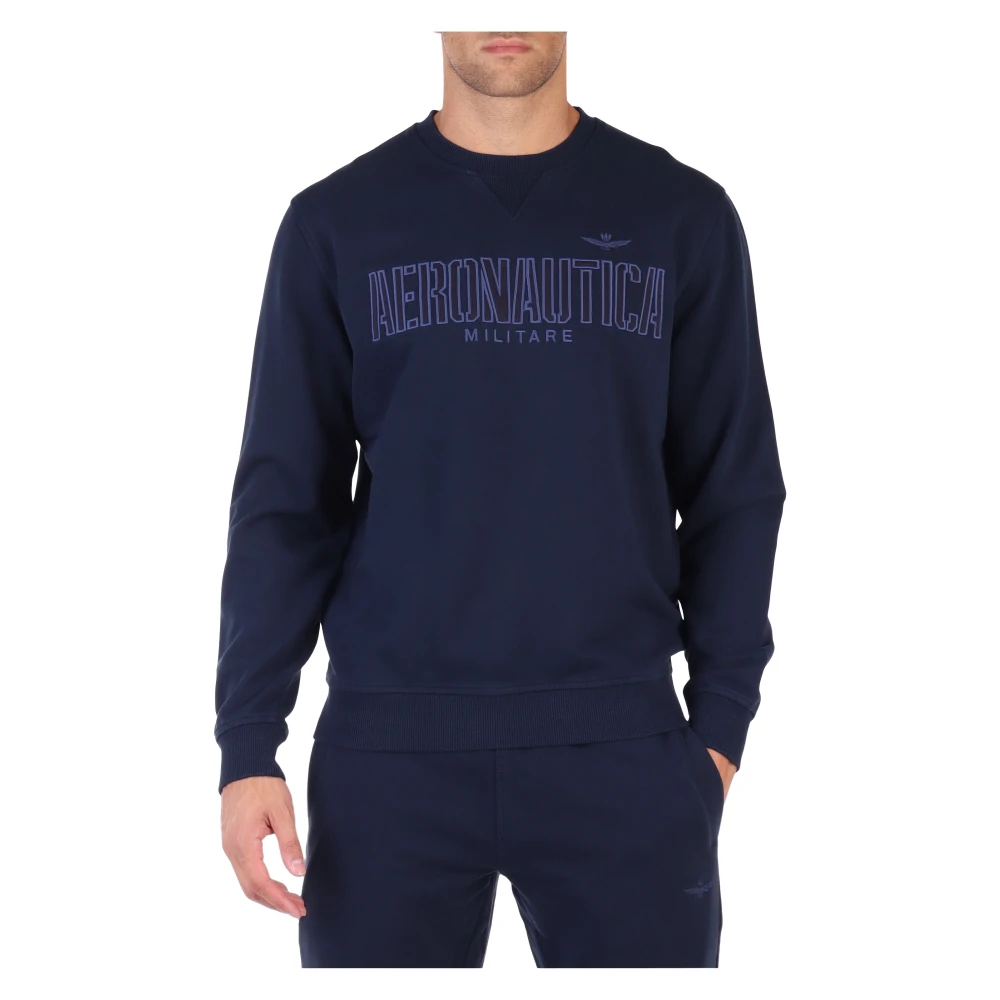Aeronautica militare Comfortabele Katoenen Sweatshirt met Geborduurd Logo Blue Heren