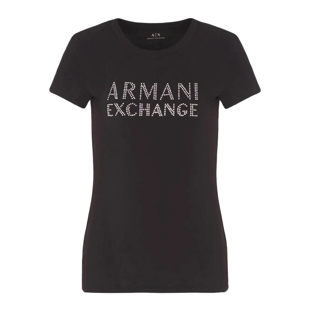 Armani Exchange Zwart T-shirt met Strass Logo Black Dames