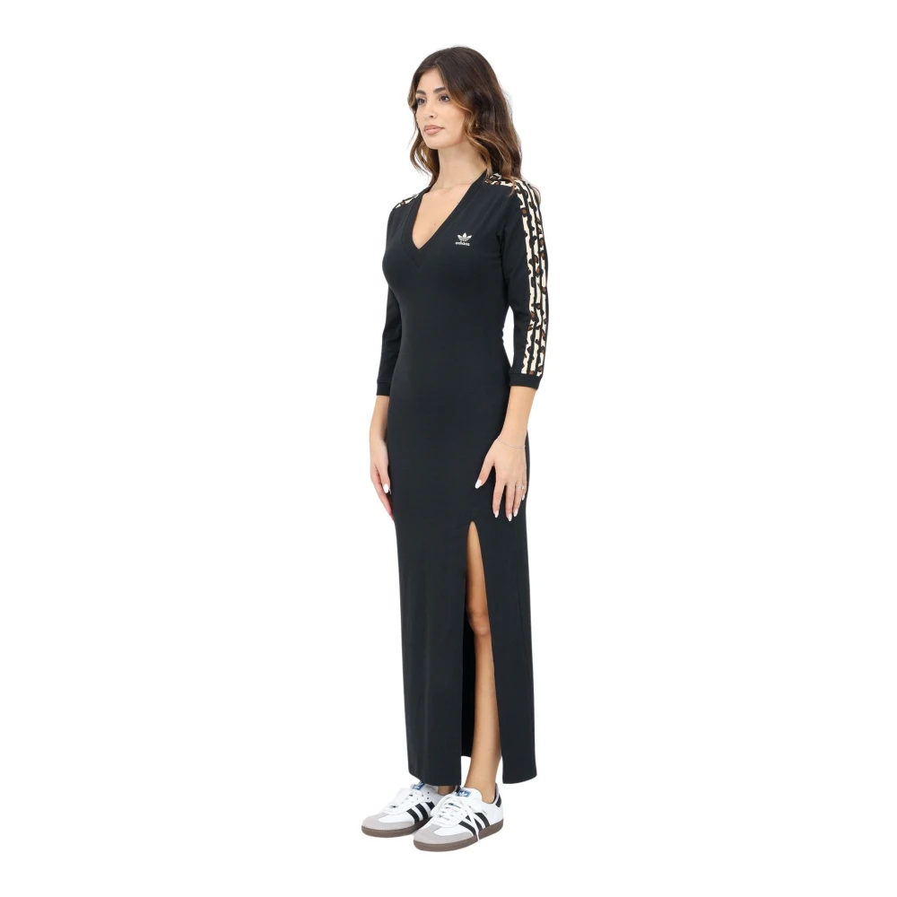 adidas Originals Zwarte Lange Jurk Leo Stijl Black Dames