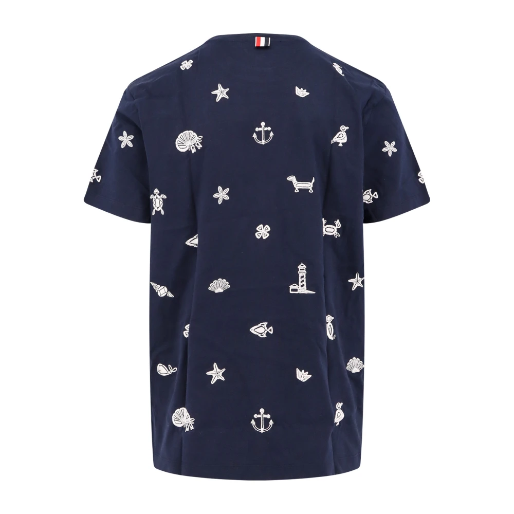 Thom Browne Geborduurd Katoenen Crew-neck T-shirt Blue Heren