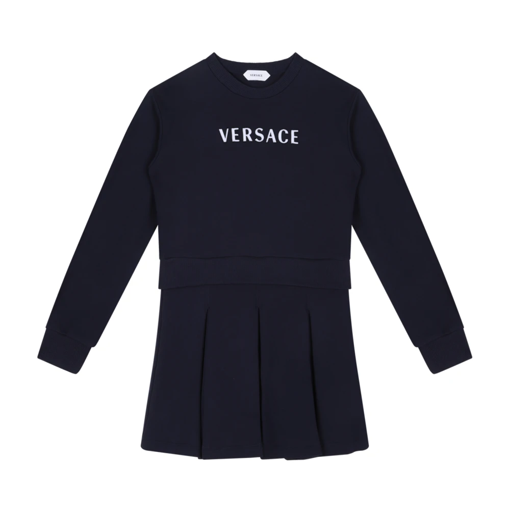 Versace , Dresses, Female, Blue, 12 Y, Logo Pleated Dress