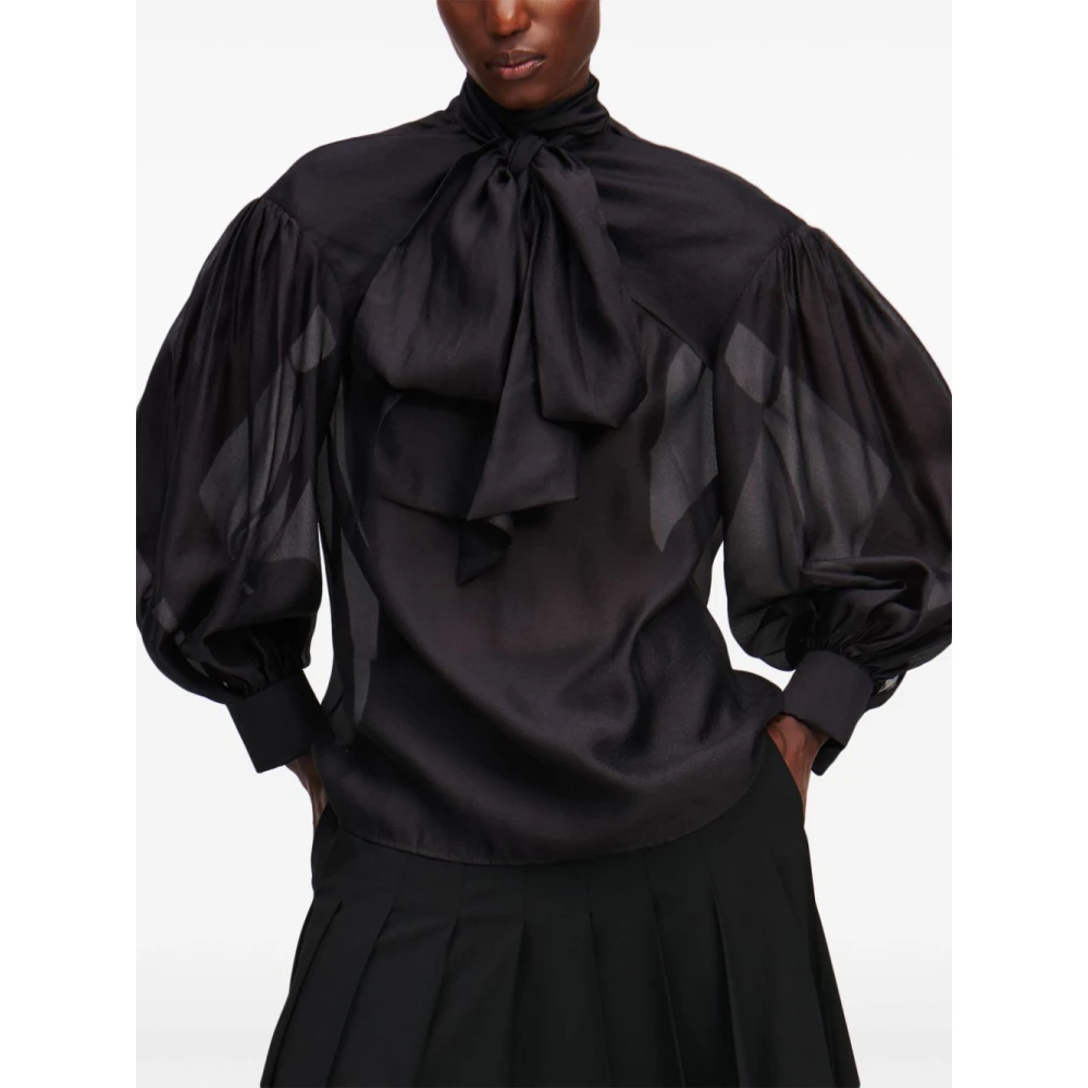 Karl Lagerfeld Avondblack Blouse MET Strikdetail Black Dames