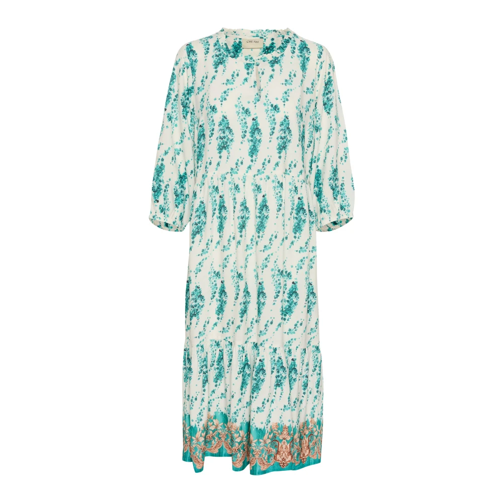 Cream Etnische Bloem Flounce Jurk Multicolor Dames