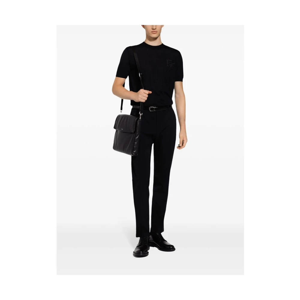 Dolce & Gabbana Zwart lederen logoprint polsband Black Heren
