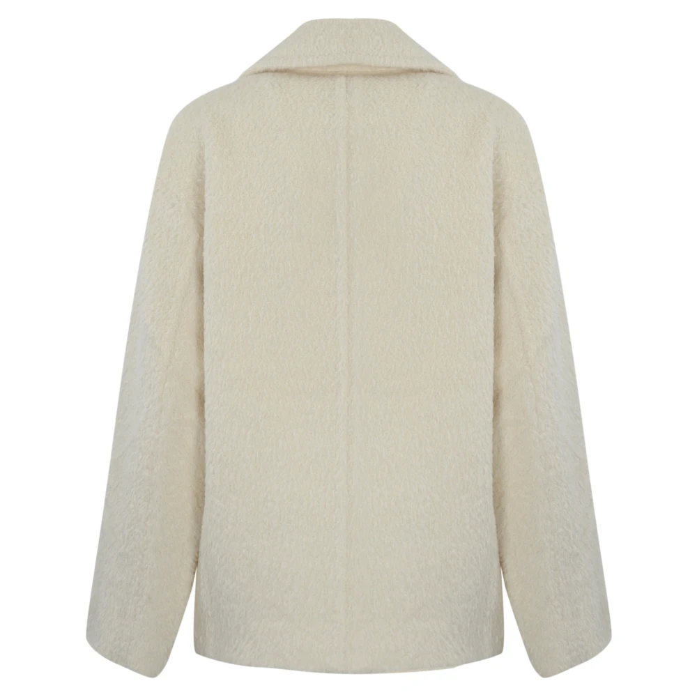 Max Mara Studio Dubbelbreasted Alpaca en wollen jas White Dames