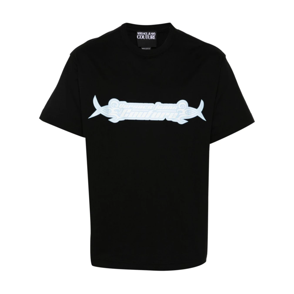 Versace Jeans Couture Zwarte Logo Print T-shirts en Polos Black Heren