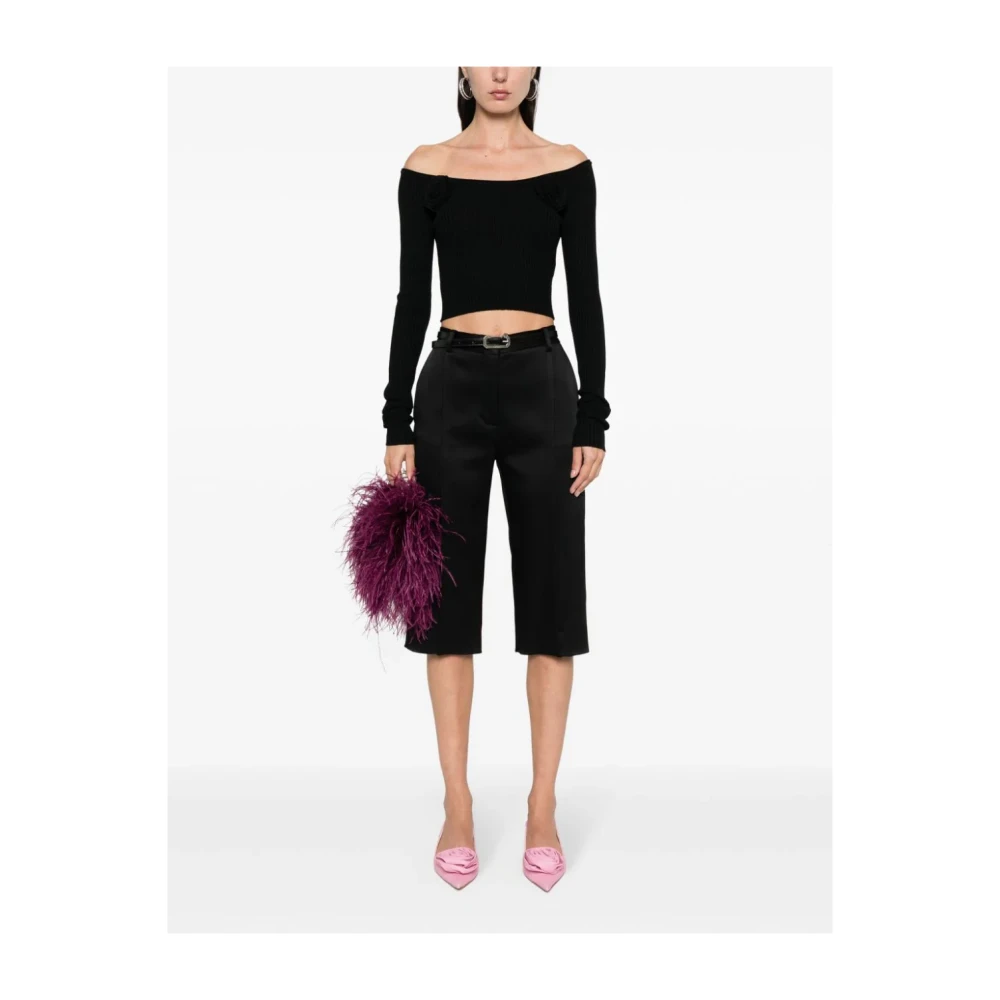 Blumarine Zwarte Off-Shoulder Shirt met Roze Details Black Dames