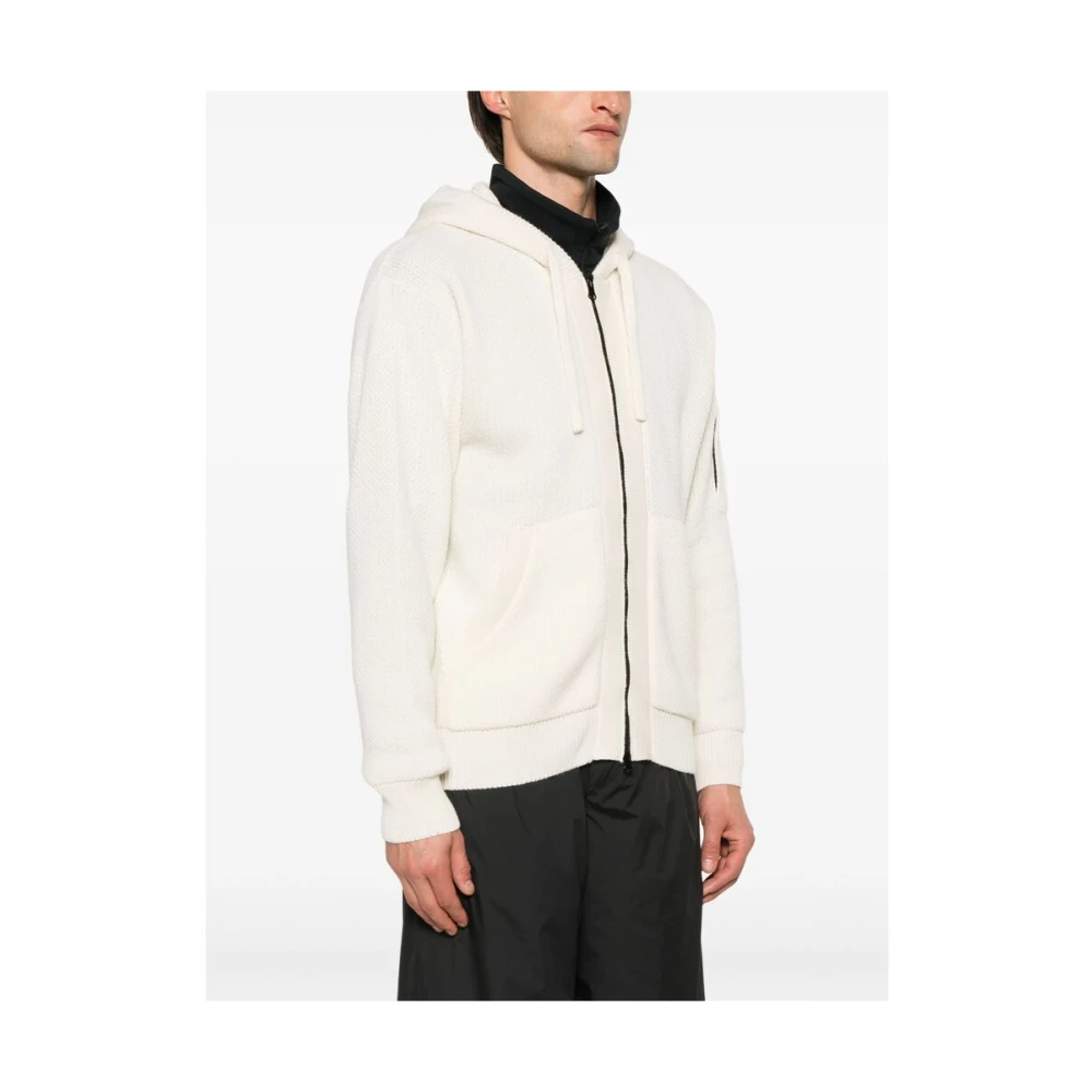 C.P. Company Witte Geribbelde Gebreide Hoodie Jas White Heren