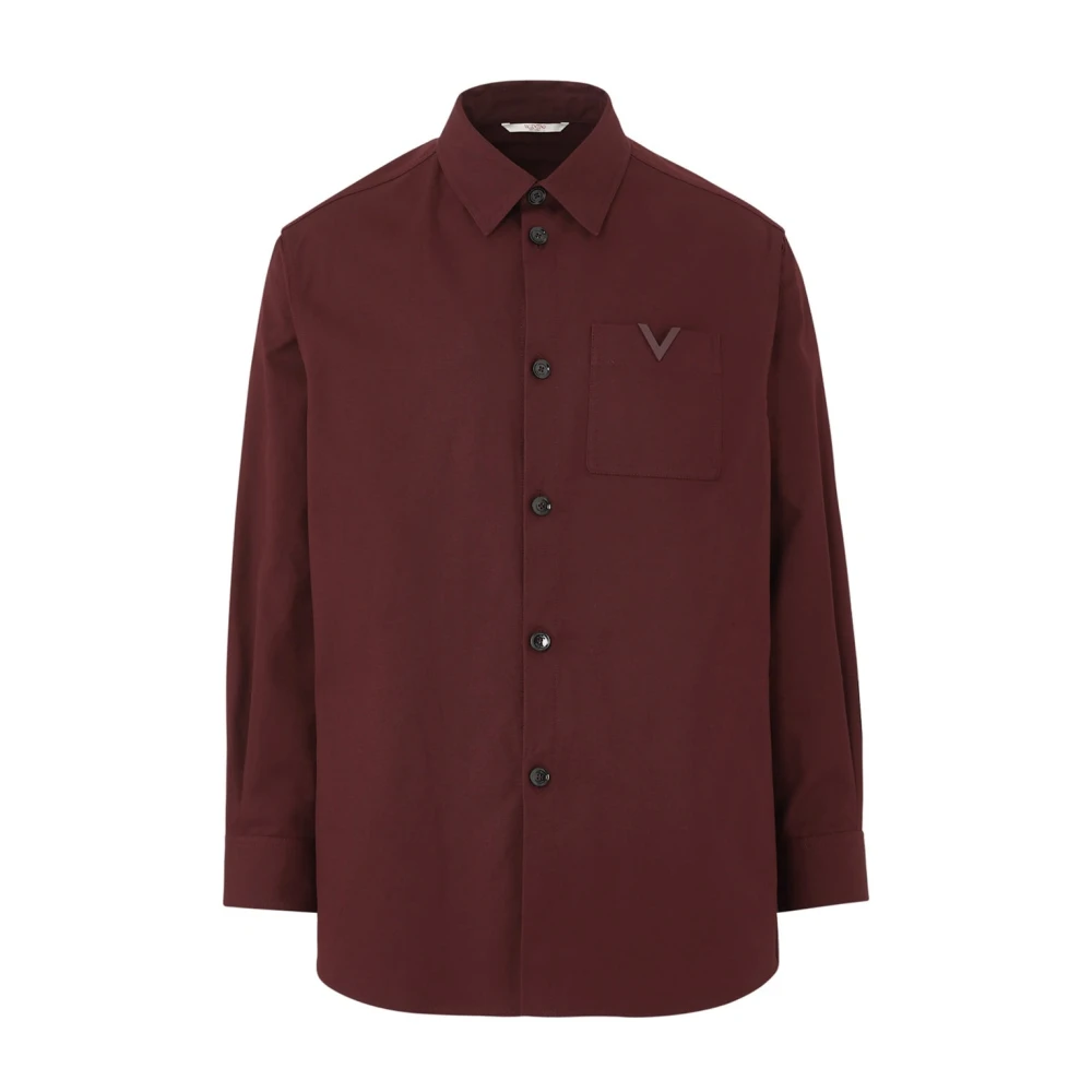 Valentino , Casual Shirts, Male, Red, S, Cotton Shirt Jacket With V Detail