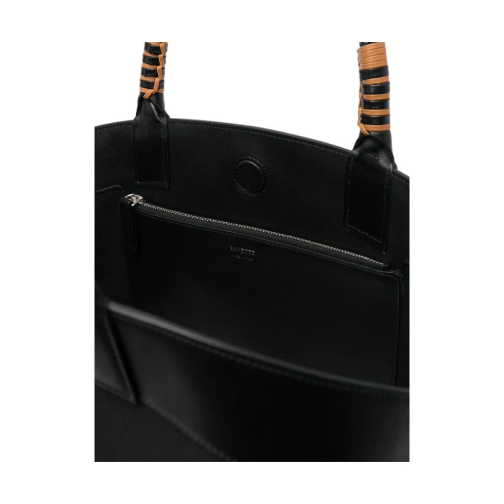Savette Canvas Tote Tas met Leren Detail Black Dames
