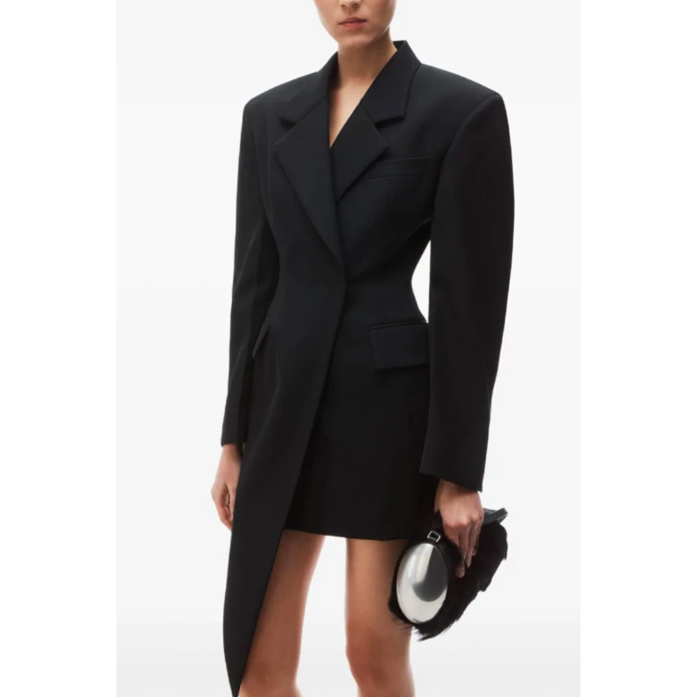 alexander wang Zwarte Twill Asymmetrische Jurk Black Dames