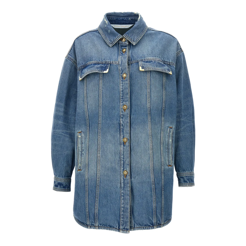 Palm Angels Women's Blue Denim Jackets, Xs, Washed Logo Jacket