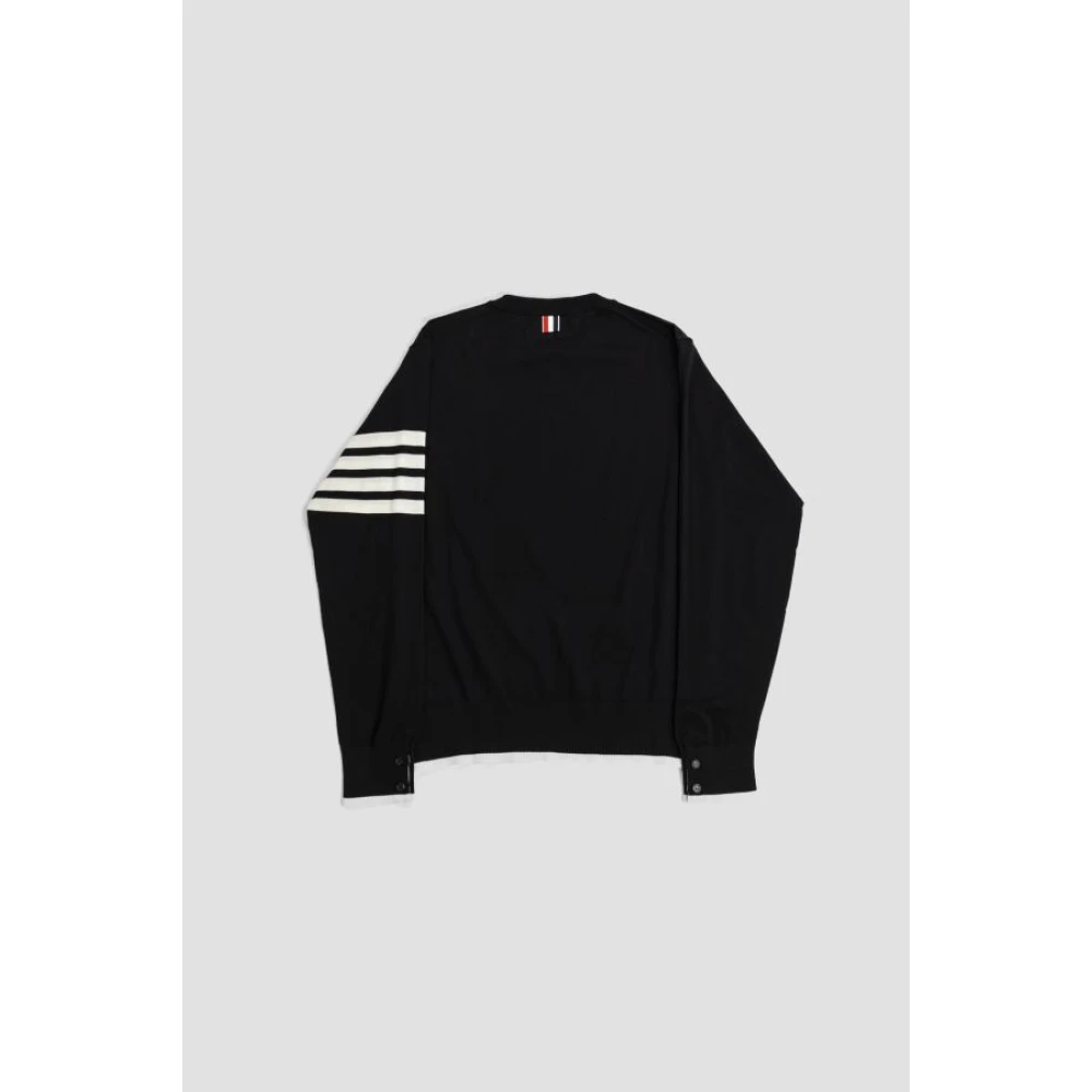 Thom Browne Zwarte wollen trui met driekleurig detail Black Heren