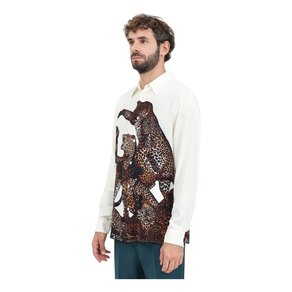 Just Cavalli Luipaardprint Overhemd Lange Mouw Beige Heren