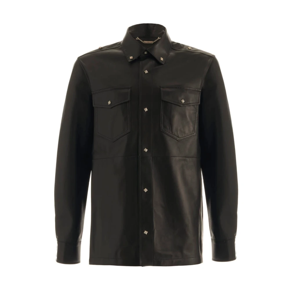 John Richmond Leren shirt met zakken Black Heren