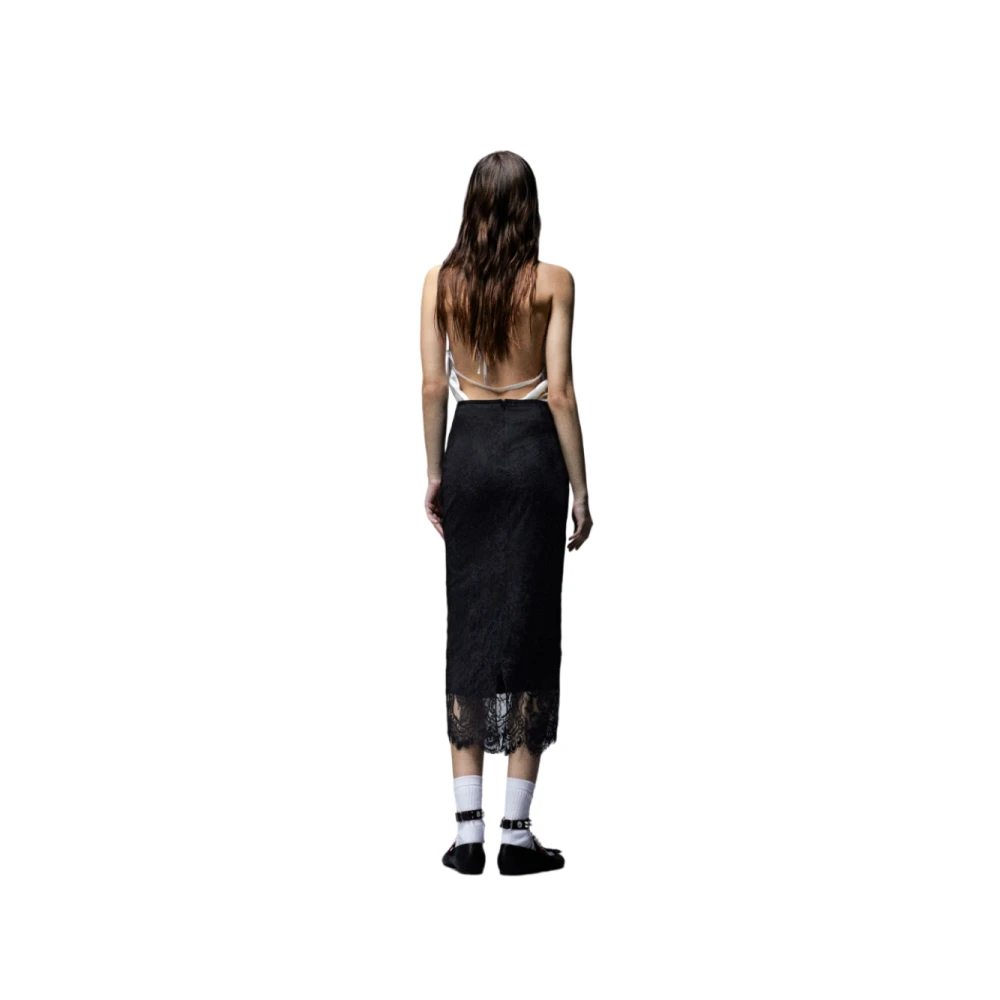 Aniye By Zwarte Kant Hoge Taille Midi Rok Black Dames