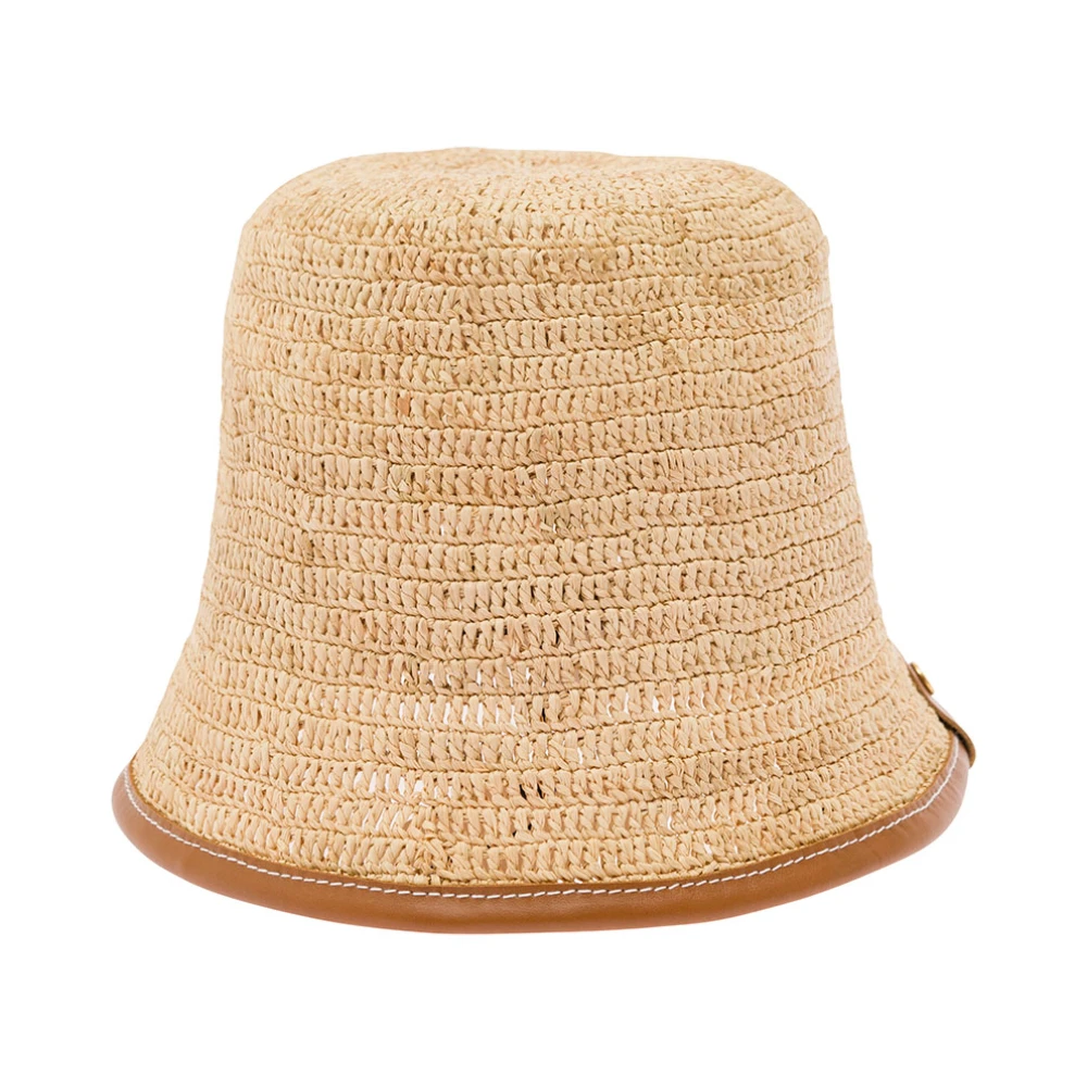 Jacquemus Bruin Leren Bucket Hat met Logo Beige Dames