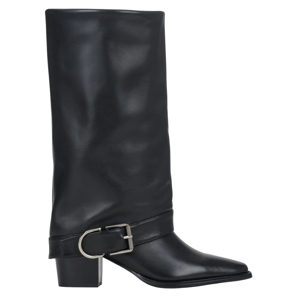 Estro Black Cowboy & Biker Boots, Female, 7 Uk, High Cowboy Boots With Buckle
