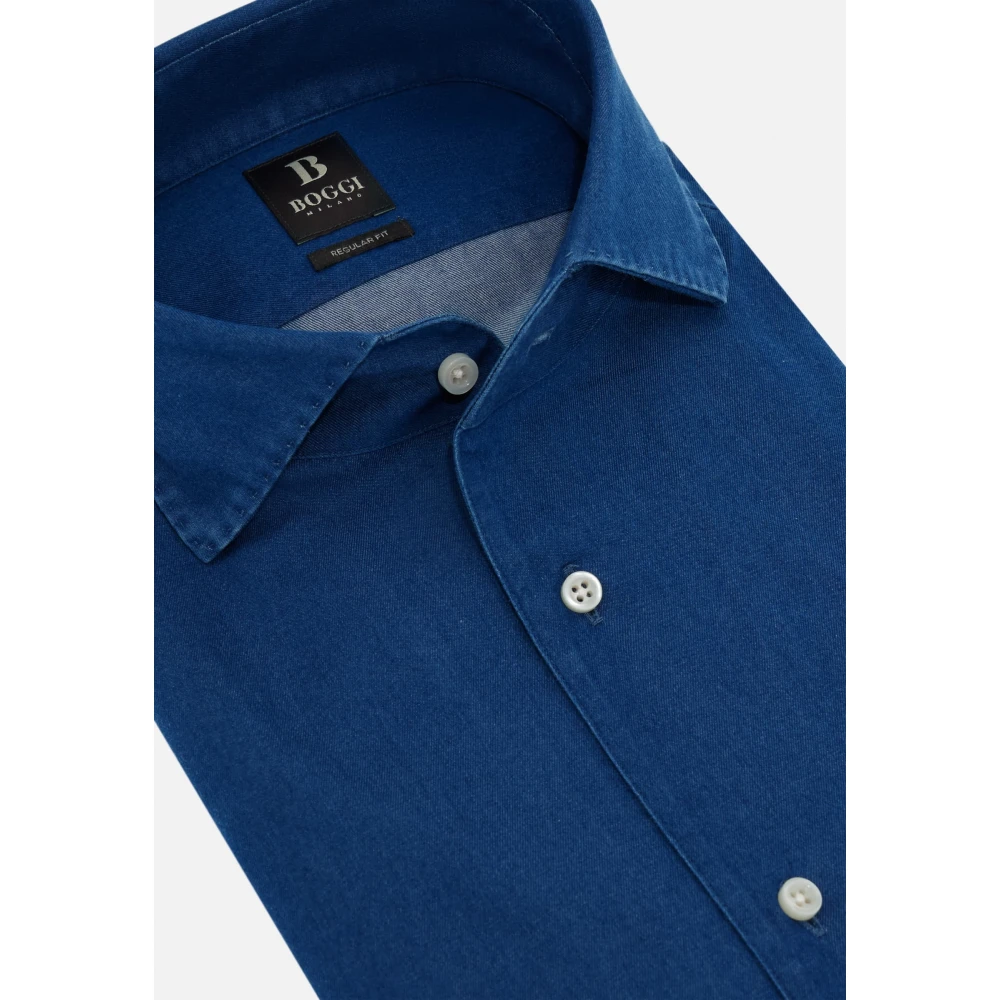 Boggi Milano Regular Fit Katoenen Denim Overhemd Blue Heren