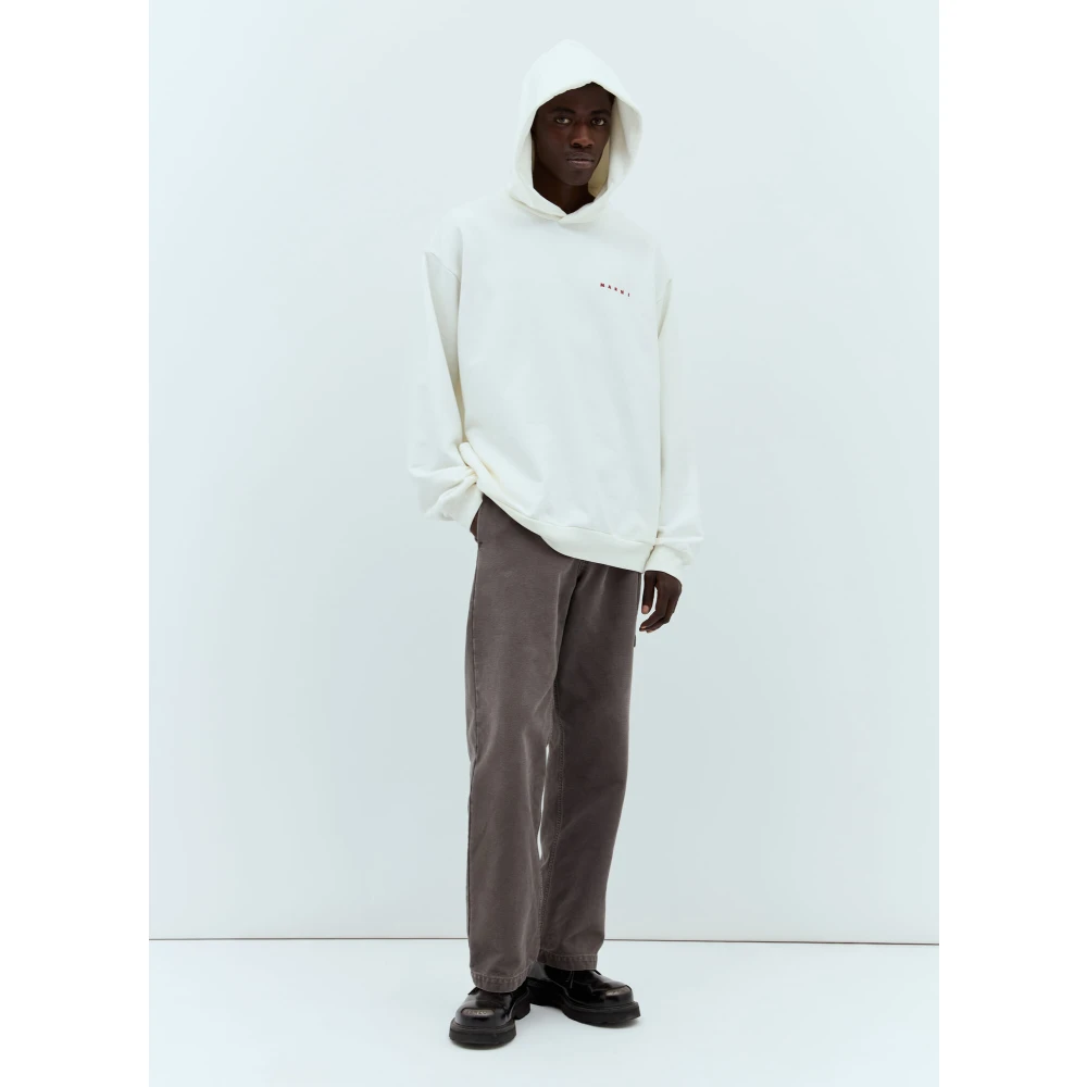 Marni Logo Borduurwerk Hoodie Katoen Jersey White Heren
