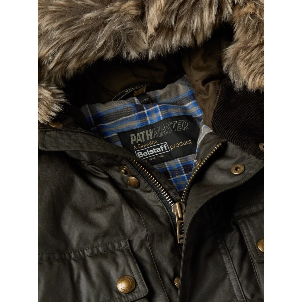 Belstaff Gewatteerde Parka met Afneembare Imitatieleren Rand Green Heren