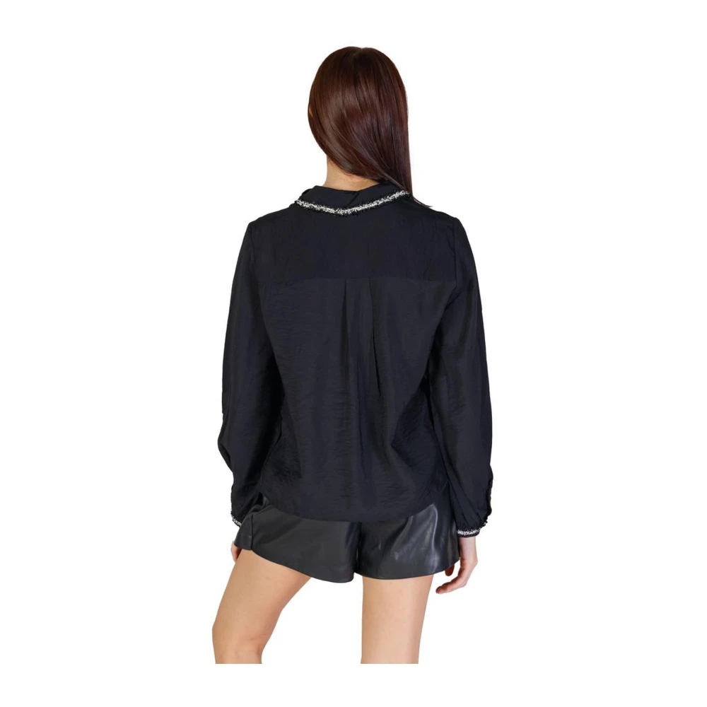 Vila Versierde Kraag Lange Mouw Shirt Black Dames