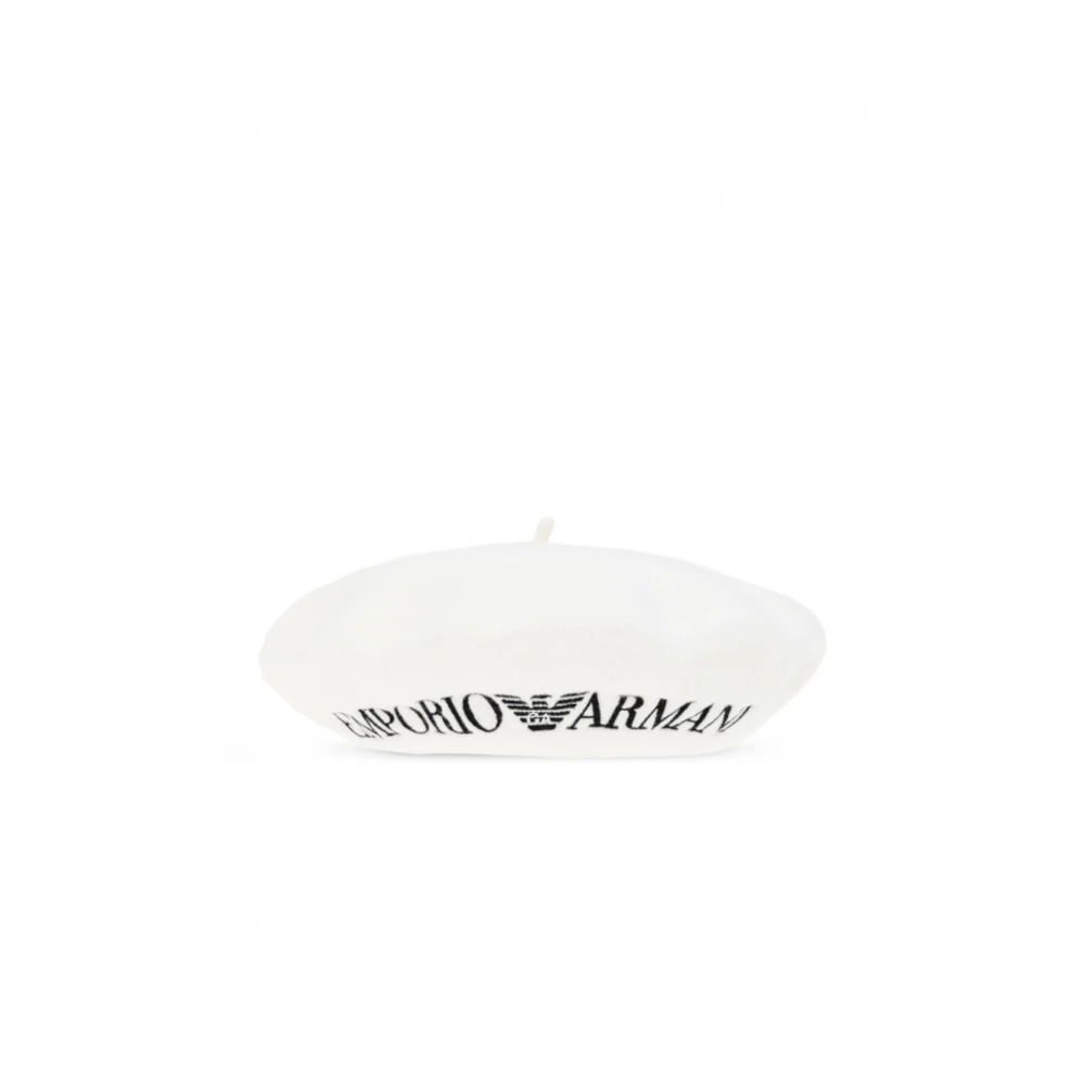Emporio Armani Roomkleurige Wol Logo Lettering Geborduurde Hoed White Dames