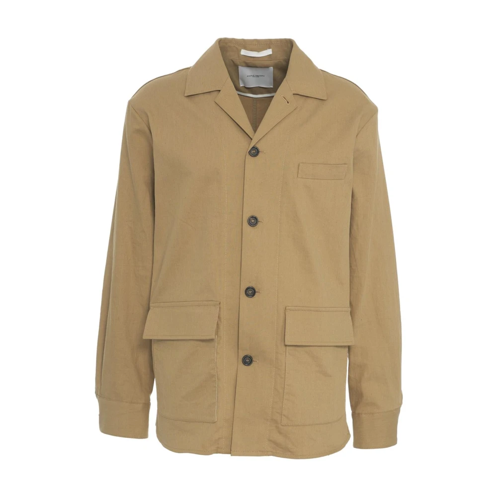 Paolo Pecora Bruine Linnen Blend Overshirt Jas Brown Heren