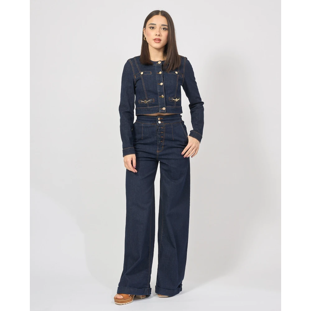 Fracomina Donkere Wassing Wide Leg Palazzo Jeans Blue Dames