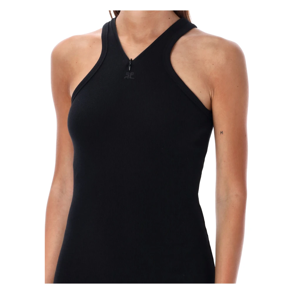 Courrèges Zwart Geribbelde Halter Mini Jurk Black Dames