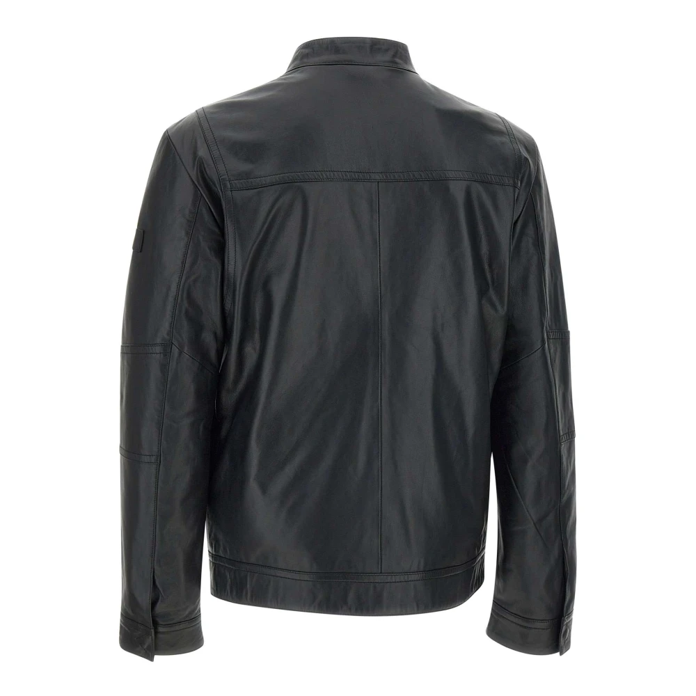 Peuterey Zwarte leren jas Saguaro Fw10 Black Heren
