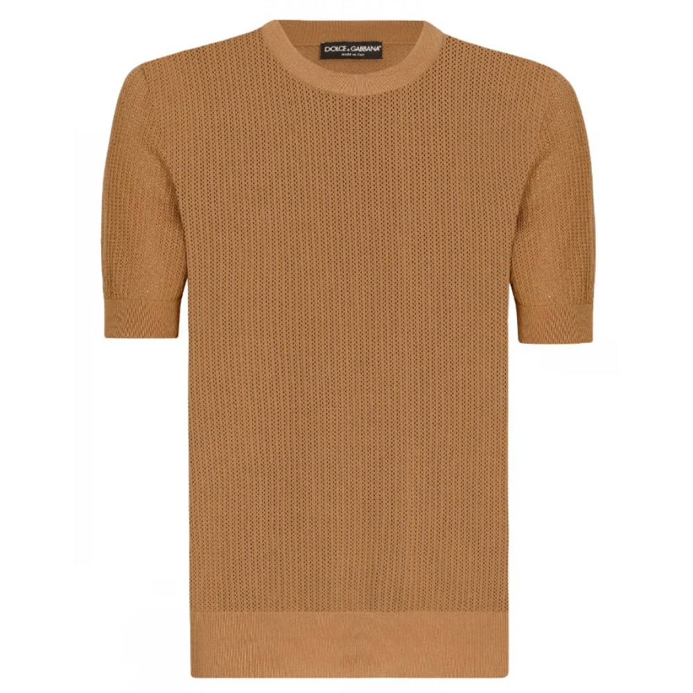 Dolce & Gabbana Kamelbrun Stickad T-Shirt - Uppgradera Din Garderob Brown, Herr