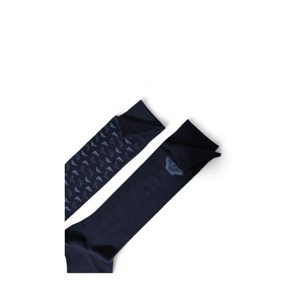Emporio Armani Blauwe Katoenen Crew Socks met Eagle Logo Blue Heren