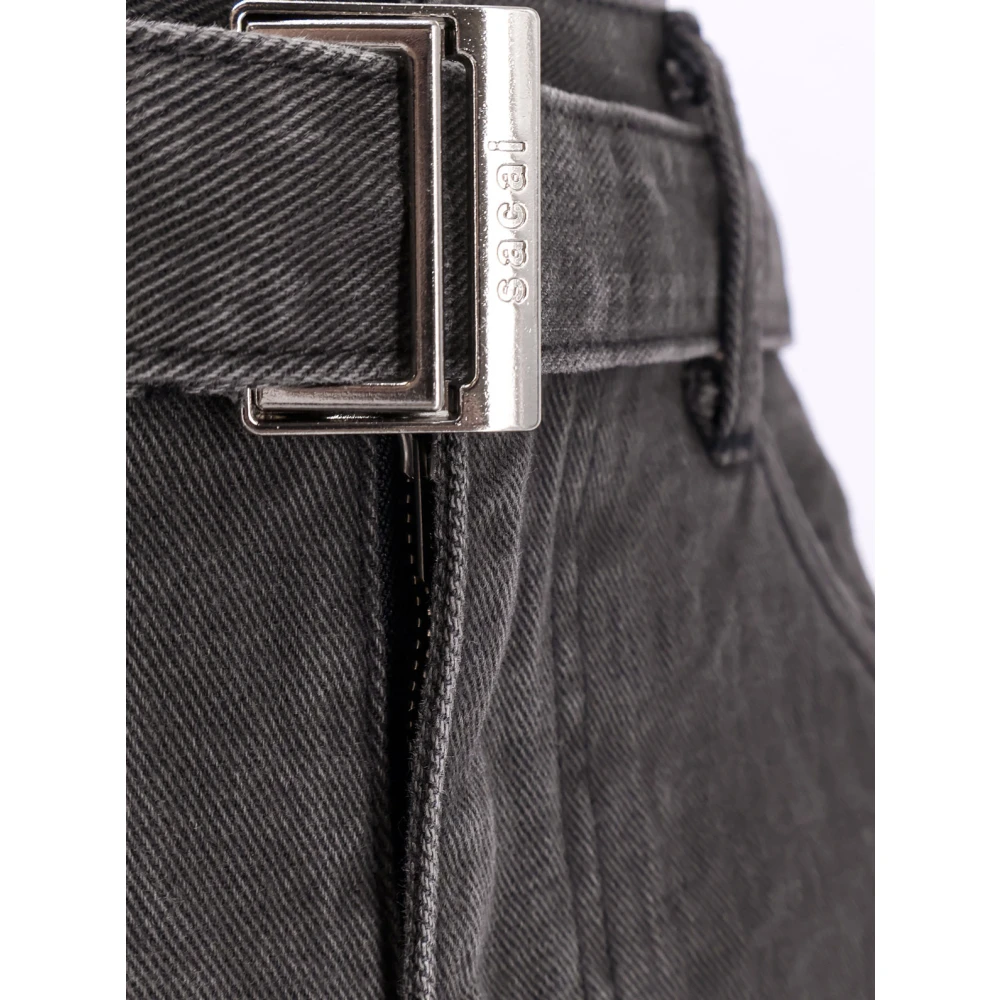 Sacai Zwarte Denim Bermuda Shorts met Riem Gray Heren