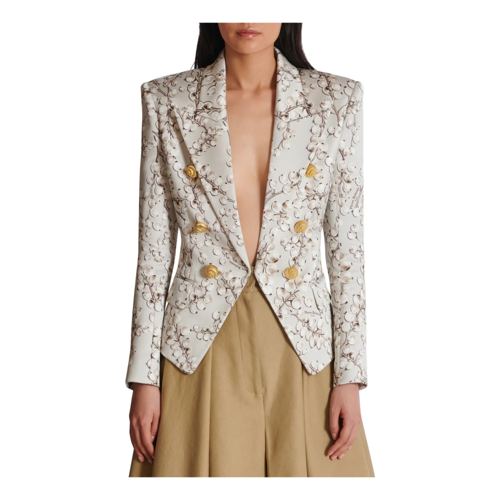 Balmain 6-knoops satijnen jas met Redcurrant print Multicolor Dames