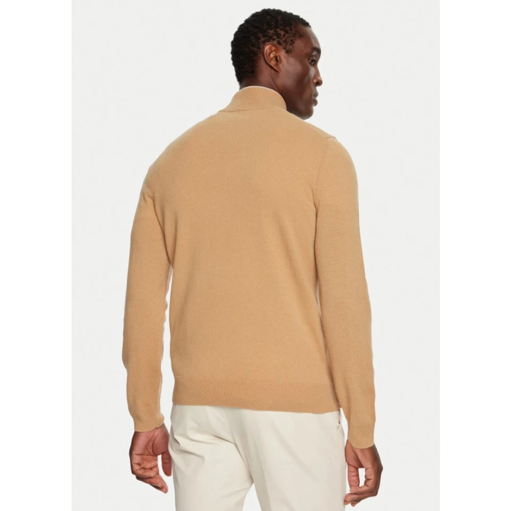 Hugo Boss Beige Sweater met Halve Rits Beige Heren