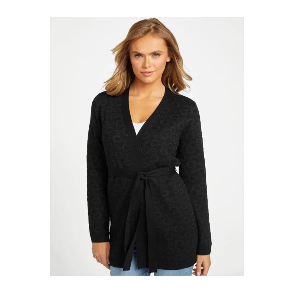 Guess Logo Cardigan Zwarte V-Hals Trui Black Dames