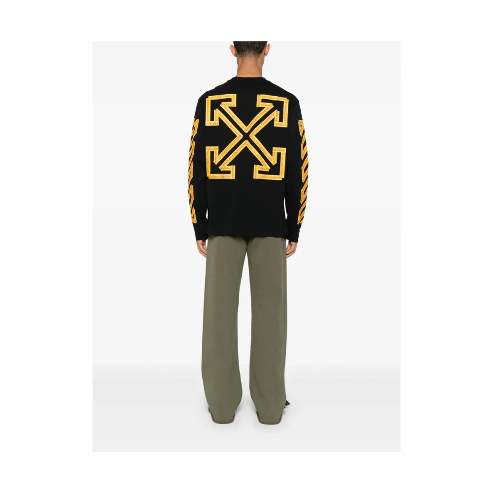 Off White Zwart Logo Print Crew Neck T-shirt Black Heren