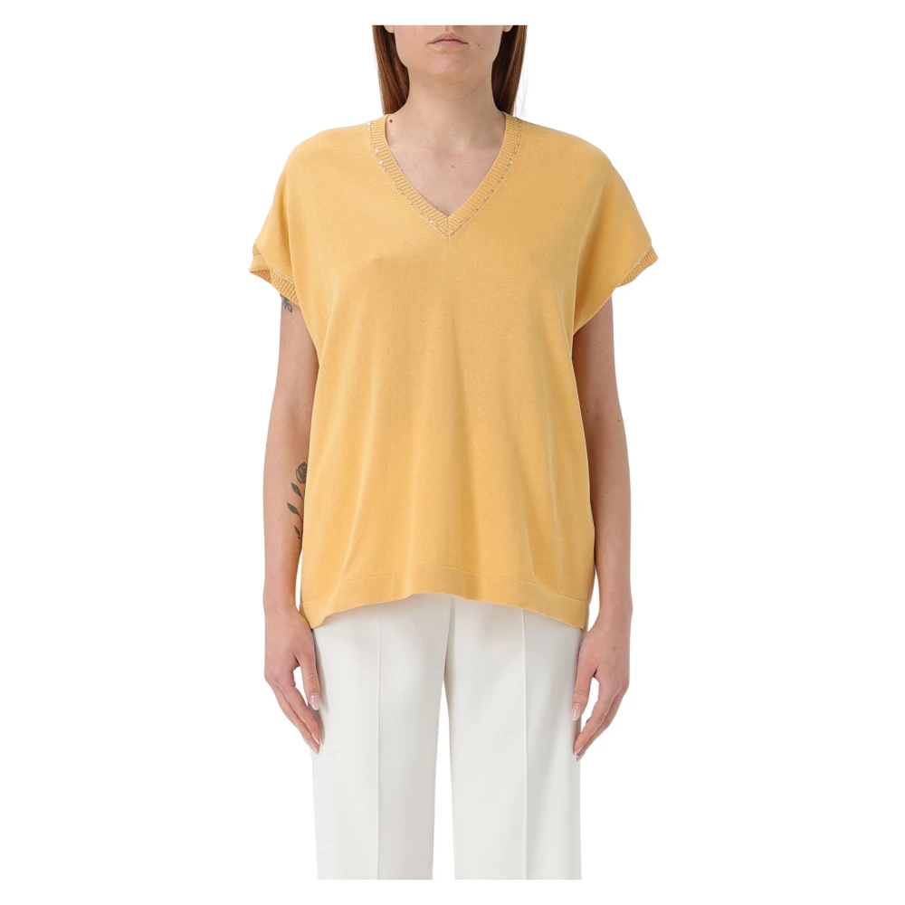Fabiana Filippi V-Hals T-Shirt Yellow Dames