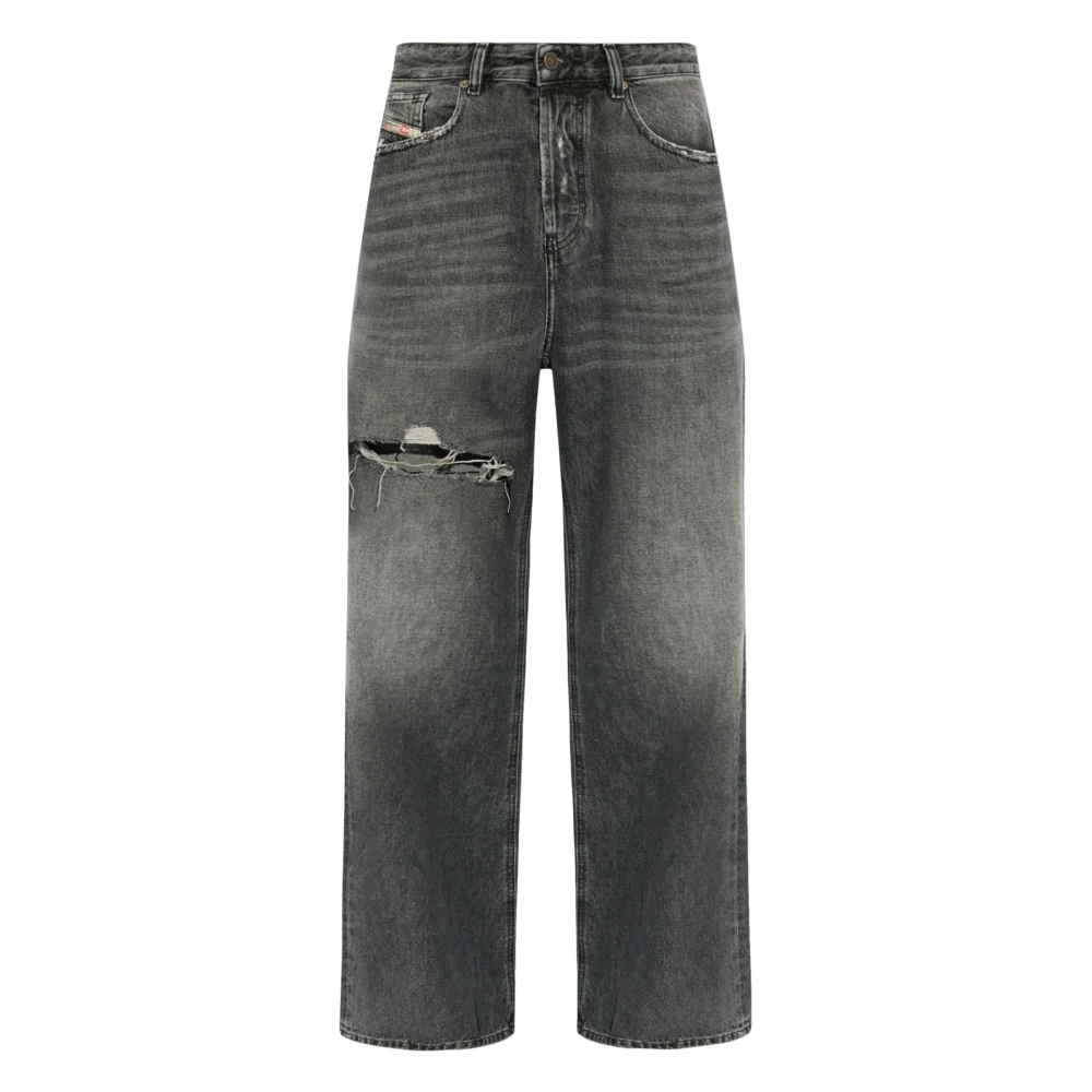 Diesel Zwarte Wide Leg Jeans met Whiskering Gray Dames